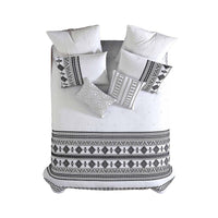 Jim 5pc Queen Size Comforter Set, Shams, White Black Jacquard Stripe -BM326658