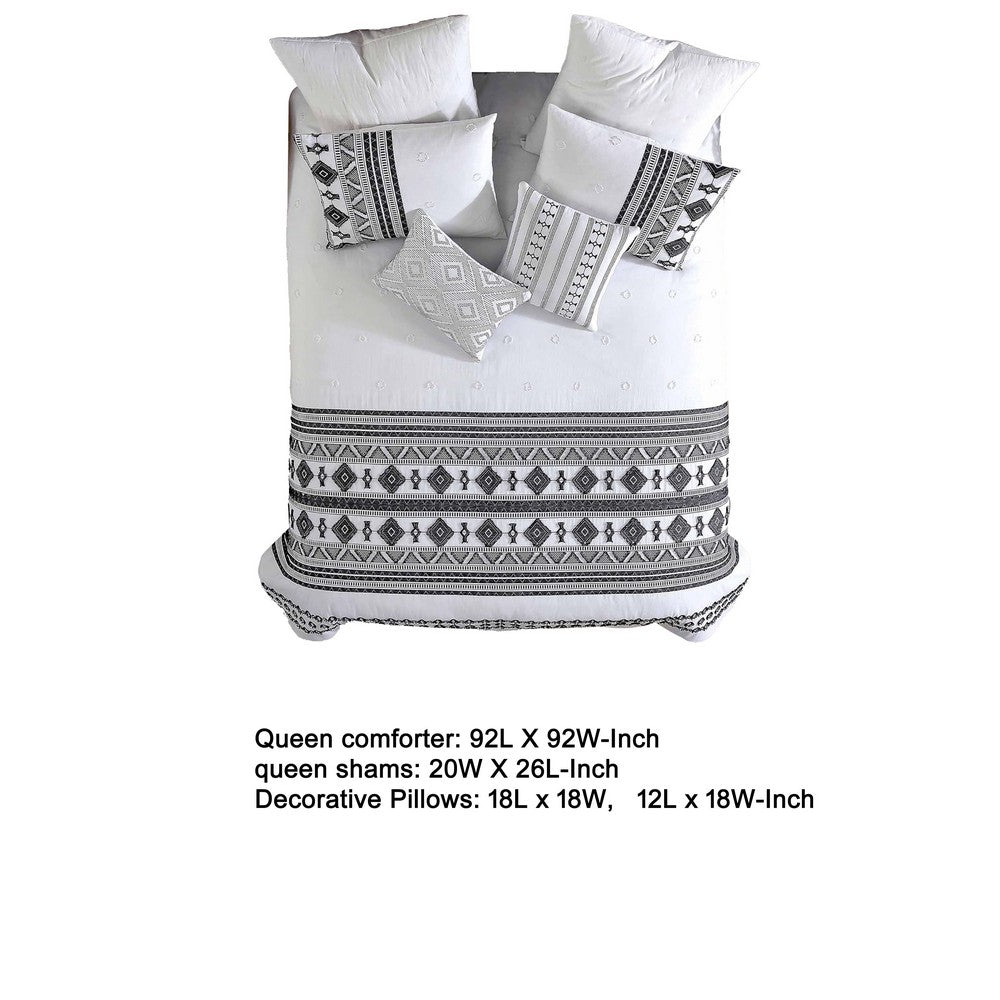 Jim 5pc Queen Size Comforter Set, Shams, White Black Jacquard Stripe -BM326658