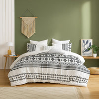 Jim 5pc Queen Size Comforter Set, Shams, White Black Jacquard Stripe -BM326658