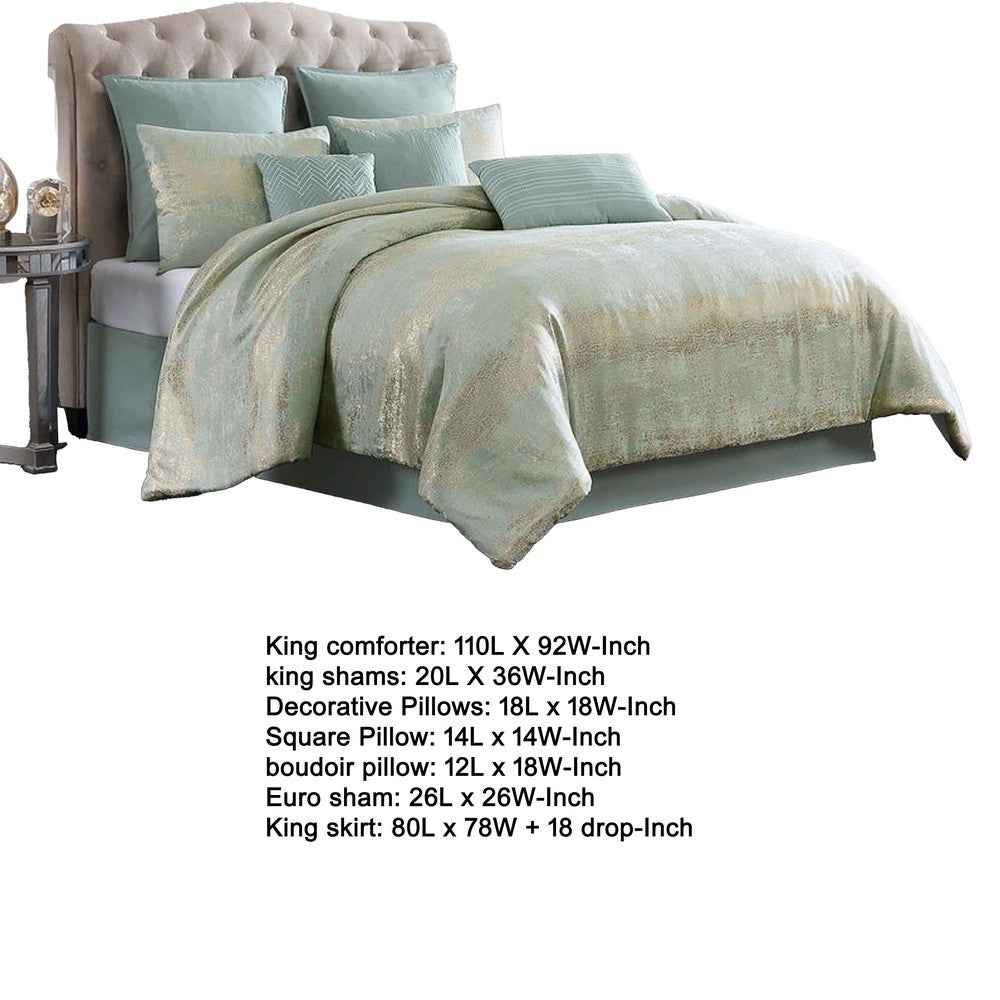 Teesa 10pc King Comforter Set, Shams, Blue and Gold Woven Jacquard -BM326660