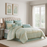 Teesa 10pc King Comforter Set, Shams, Blue and Gold Woven Jacquard -BM326660