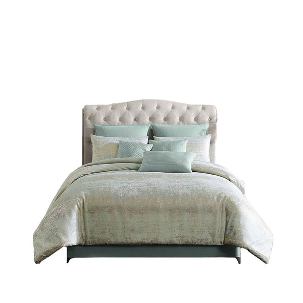 Teesa 9pc Queen Comforter Set, Shams, Blue and Gold Woven Jacquard -BM326661