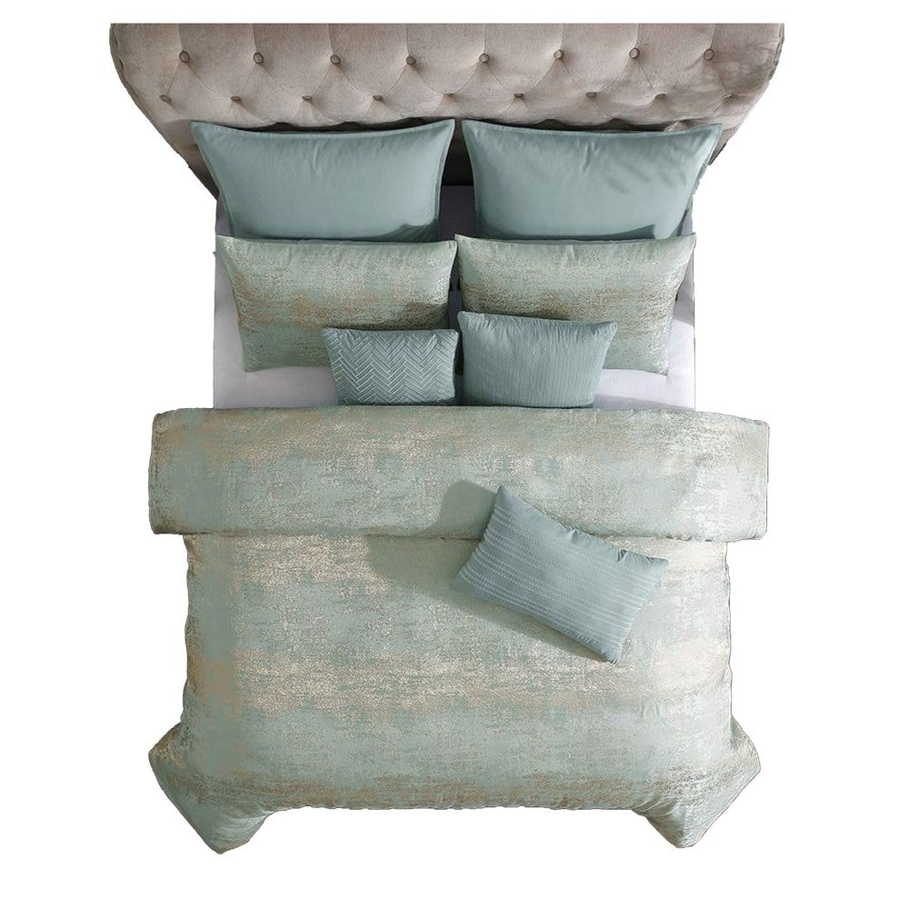Teesa 9pc Queen Comforter Set, Shams, Blue and Gold Woven Jacquard -BM326661