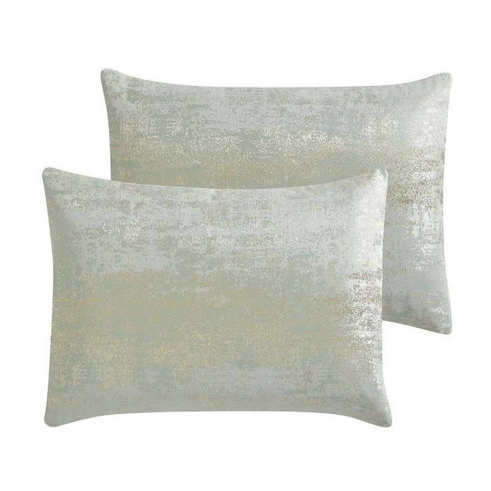 Teesa 9pc Queen Comforter Set, Shams, Blue and Gold Woven Jacquard -BM326661