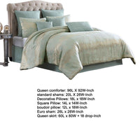 Teesa 9pc Queen Comforter Set, Shams, Blue and Gold Woven Jacquard -BM326661