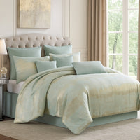 Teesa 9pc Queen Comforter Set, Shams, Blue and Gold Woven Jacquard -BM326661
