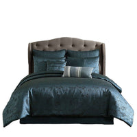 Beny 10pc King Size Comforter Set, Dark Turquoise Blue Woven Jacquard -BM326662