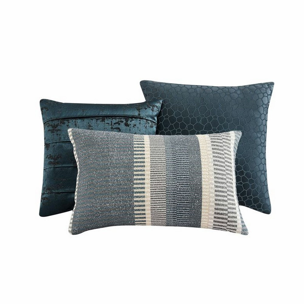 Beny 9pc King Size Comforter Set, Dark Turquoise Blue Woven Jacquard -BM326663