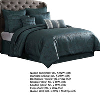 Beny 9pc King Size Comforter Set, Dark Turquoise Blue Woven Jacquard -BM326663