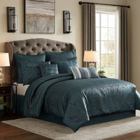 Beny 9pc King Size Comforter Set, Dark Turquoise Blue Woven Jacquard -BM326663