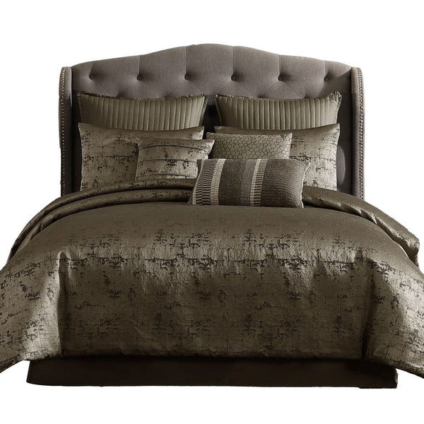 Beny 9pc King Size Comforter Set, Traditional Gold Woven Jacquard -BM326665