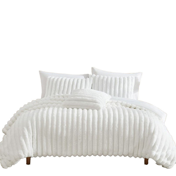 Sieno 3pc Twin XL Comforter Set, White Faux Fur and Micro Mink Backing -BM326666