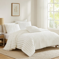 Sieno 3pc Twin XL Comforter Set, White Faux Fur and Micro Mink Backing -BM326666