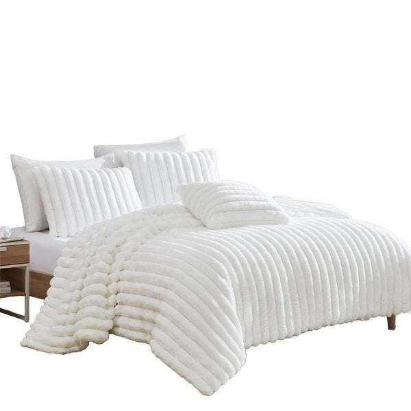 Sieno 3pc Twin XL Comforter Set, White Faux Fur and Micro Mink Backing -BM326666