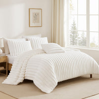 Sieno 4pc Queen Comforter Set, White Faux Fur and Micro Mink Backing -BM326667