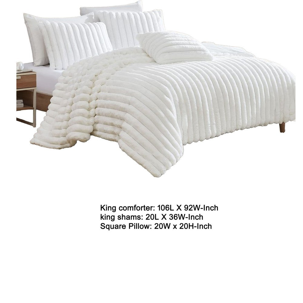 Sieno 4pc King Comforter Set, White Faux Fur and Micro Mink Backing -BM326668