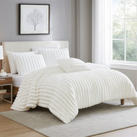 Sieno 4pc King Comforter Set, White Faux Fur and Micro Mink Backing -BM326668