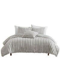 Sieno 3pc Twin XL Comforter Set, Gray Faux Fur and Micro Mink Backing -BM326669