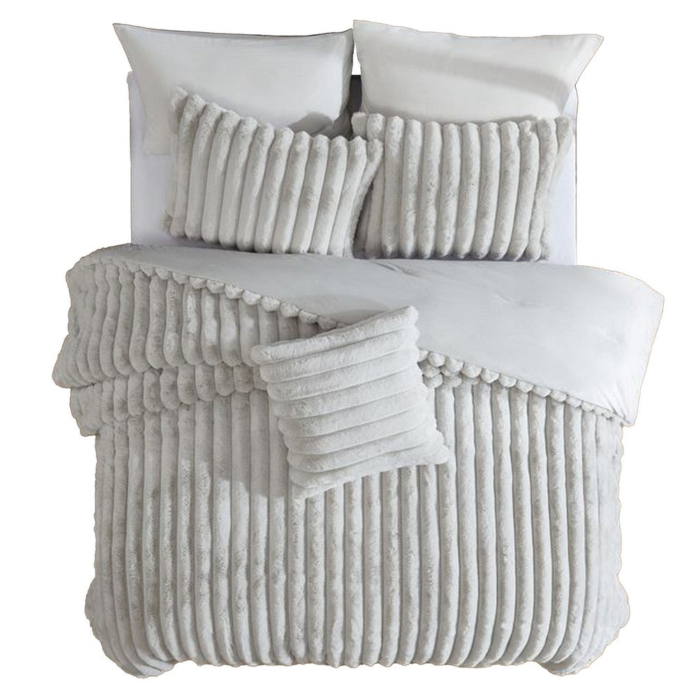 Sieno 3pc Twin XL Comforter Set, Gray Faux Fur and Micro Mink Backing -BM326669