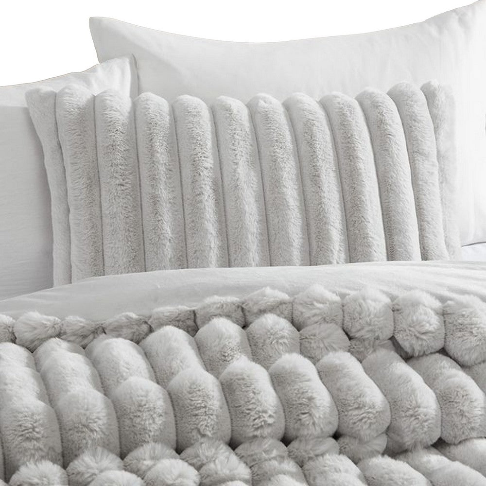 Sieno 3pc Twin XL Comforter Set, Gray Faux Fur and Micro Mink Backing -BM326669