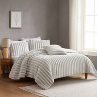 Sieno 3pc Twin XL Comforter Set, Gray Faux Fur and Micro Mink Backing -BM326669