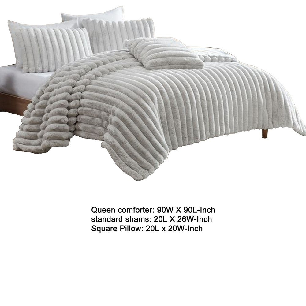 Sieno 4pc Queen Comforter Set, Gray Faux Fur and Micro Mink Backing -BM326670