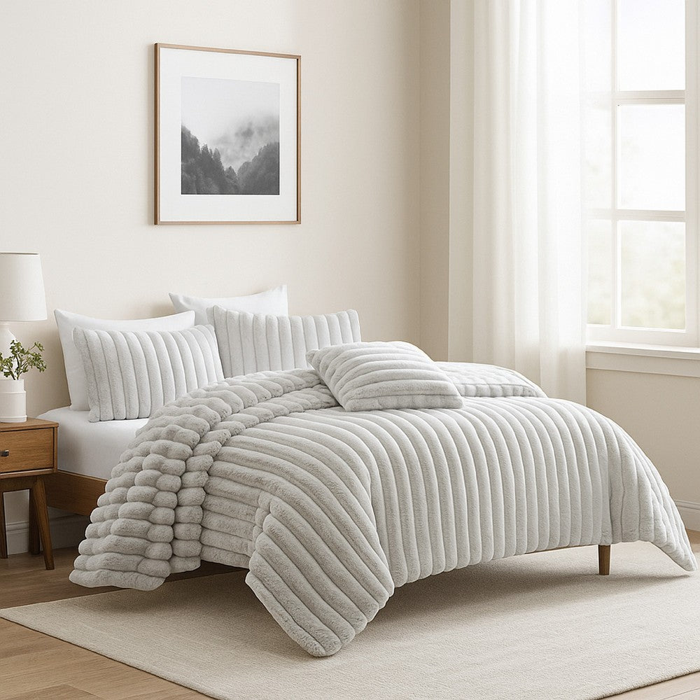 Sieno 4pc Queen Comforter Set, Gray Faux Fur and Micro Mink Backing -BM326670
