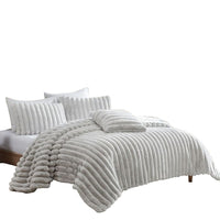 Sieno 4pc Queen Comforter Set, Gray Faux Fur and Micro Mink Backing -BM326670