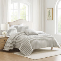 Sieno 4pc King Comforter Set, Gray Faux Fur and Micro Mink Backing -BM326671