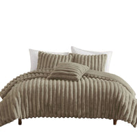 Sieno 4pc Queen Comforter Set, Taupe Brown Faux Fur Micro Mink Backing -BM326673