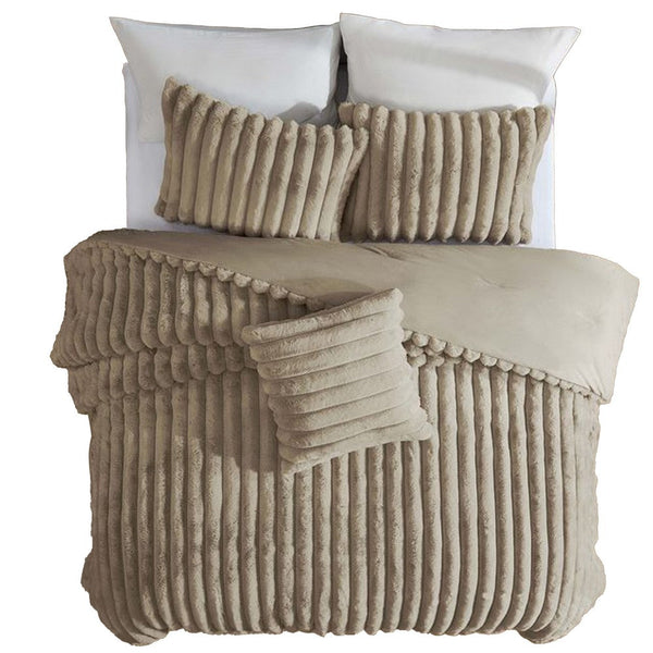 Sieno 3pc Twin XL Comforter Set, Taupe Brown Faux Fur, Micro Mink Back -BM326674