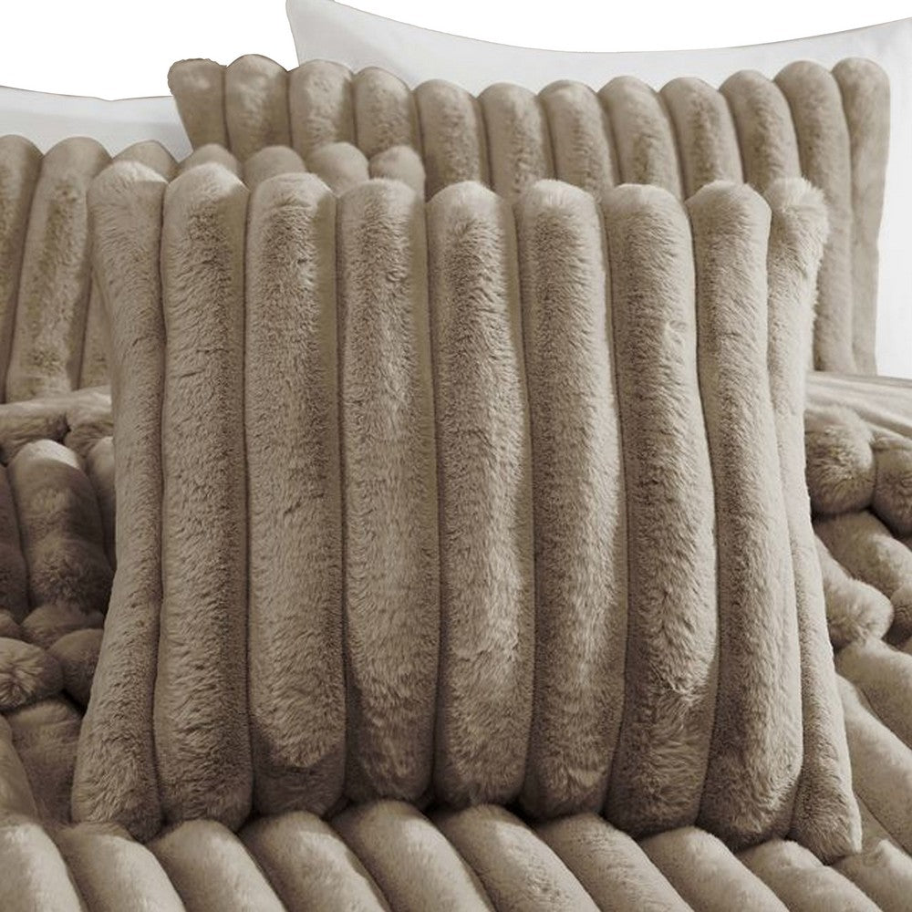 Sieno 3pc Twin XL Comforter Set, Taupe Brown Faux Fur, Micro Mink Back -BM326674