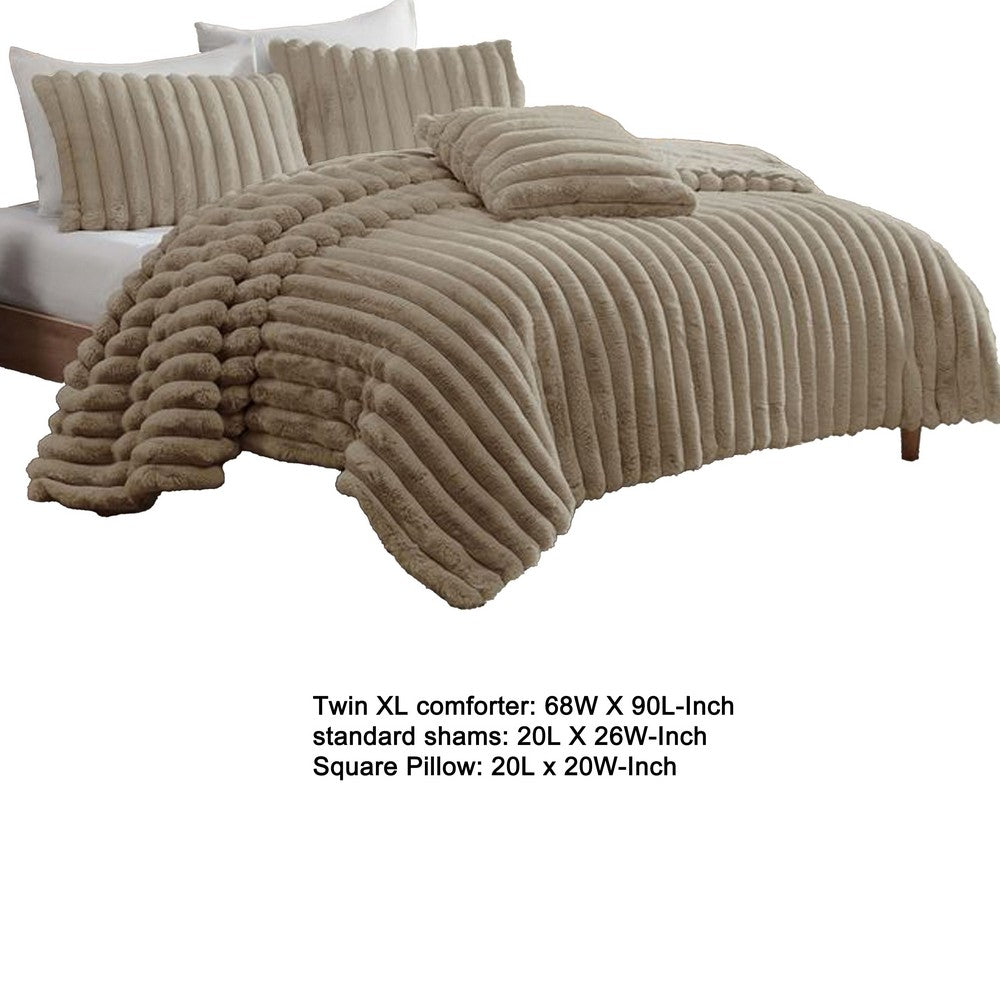 Sieno 3pc Twin XL Comforter Set, Taupe Brown Faux Fur, Micro Mink Back -BM326674