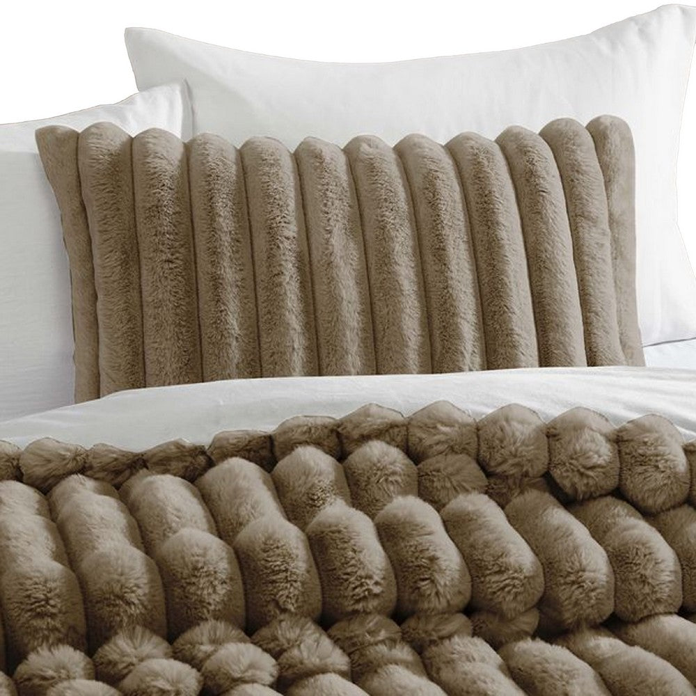 Sieno 3pc Twin XL Comforter Set, Taupe Brown Faux Fur, Micro Mink Back -BM326674