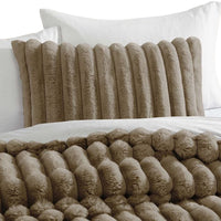 Sieno 3pc Twin XL Comforter Set, Taupe Brown Faux Fur, Micro Mink Back -BM326674