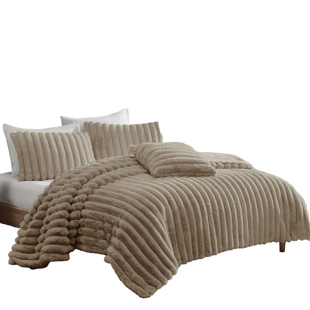 Sieno 3pc Twin XL Comforter Set, Taupe Brown Faux Fur, Micro Mink Back -BM326674