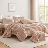 Sieno 4pc King Comforter Set, Blush Pink Faux Fur, Micro Mink Backing -BM326675