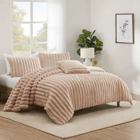 Sieno 4pc King Comforter Set, Blush Pink Faux Fur, Micro Mink Backing -BM326675