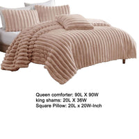 Sieno 4pc Queen Comforter Set, Blush Pink Faux Fur, Micro Mink Backing -BM326676