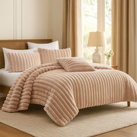 Sieno 4pc Queen Comforter Set, Blush Pink Faux Fur, Micro Mink Backing -BM326676