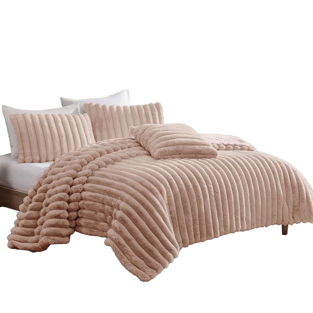 Sieno 3pc Twin XL Comforter Set, Blush Pink Faux Fur, Micro Mink Back -BM326677