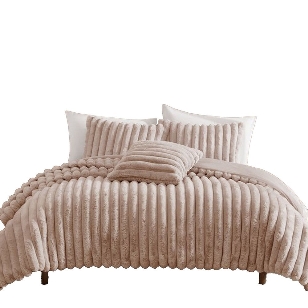 Sieno 3pc Twin XL Comforter Set, Blush Pink Faux Fur, Micro Mink Back -BM326677