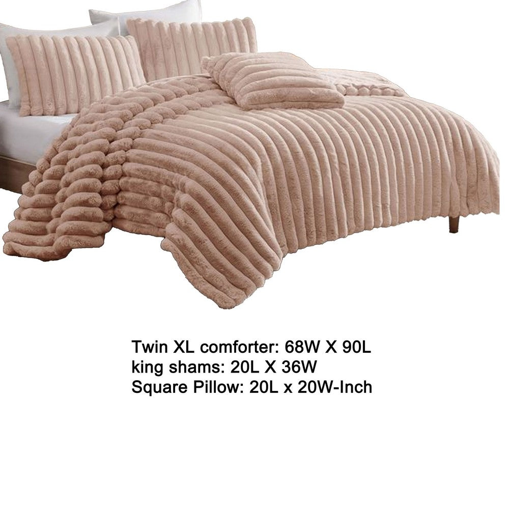 Sieno 3pc Twin XL Comforter Set, Blush Pink Faux Fur, Micro Mink Back -BM326677