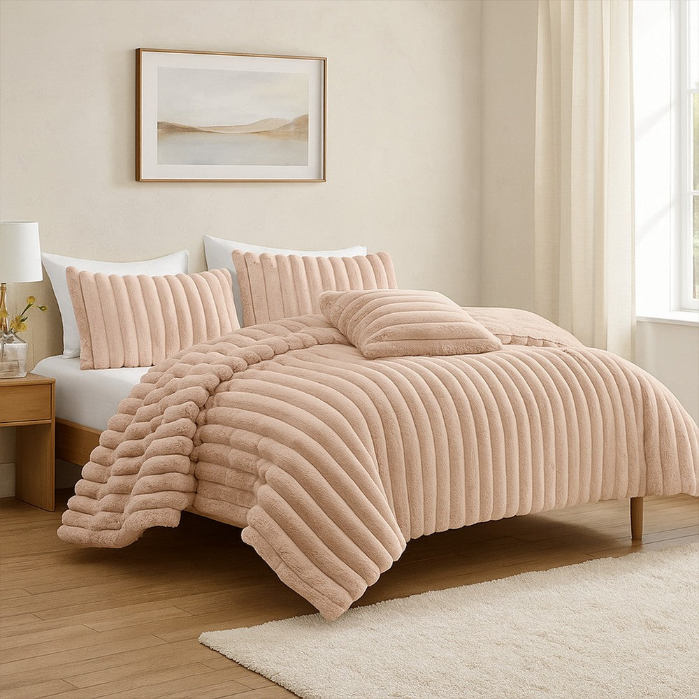 Sieno 3pc Twin XL Comforter Set, Blush Pink Faux Fur, Micro Mink Back -BM326677