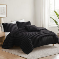 Sieno 4pc King Comforter Set, Shams, Black Faux Fur, Micro Mink Back -BM326678