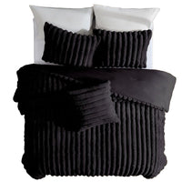 Sieno 4pc Queen Comforter Set, Shams, Black Faux Fur, Micro Mink Back -BM326679