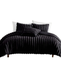 Sieno 4pc Queen Comforter Set, Shams, Black Faux Fur, Micro Mink Back -BM326679