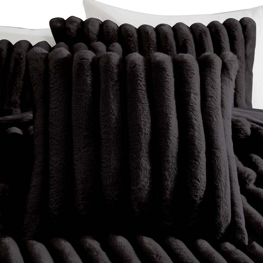 Sieno 4pc Queen Comforter Set, Shams, Black Faux Fur, Micro Mink Back -BM326679