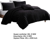 Sieno 4pc Queen Comforter Set, Shams, Black Faux Fur, Micro Mink Back -BM326679
