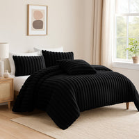 Sieno 4pc Queen Comforter Set, Shams, Black Faux Fur, Micro Mink Back -BM326679
